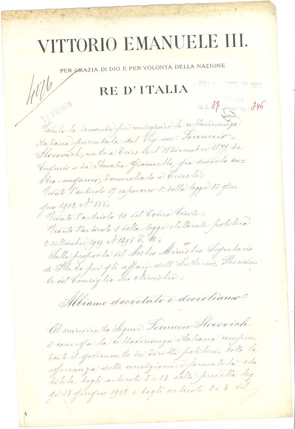 Di Savoia Vittorio Emanuele III (1869-1947) Lettera autografa di carattere privato al professore Cavagnaro 
