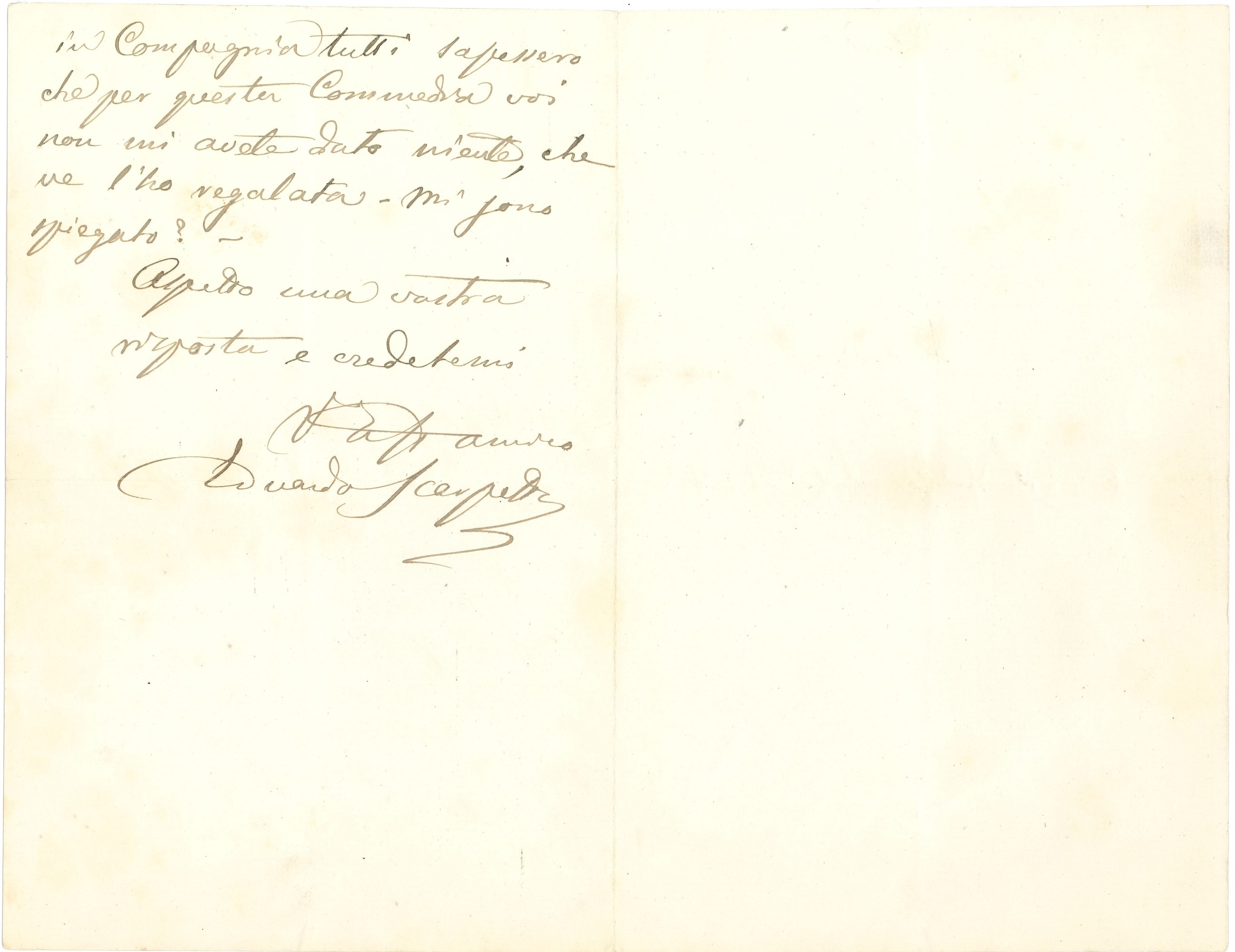 Scarpetta Edoardo (1853-1925) Lettera Autografa a Non Meglio Identificato "egregio Cavaliere", Da...