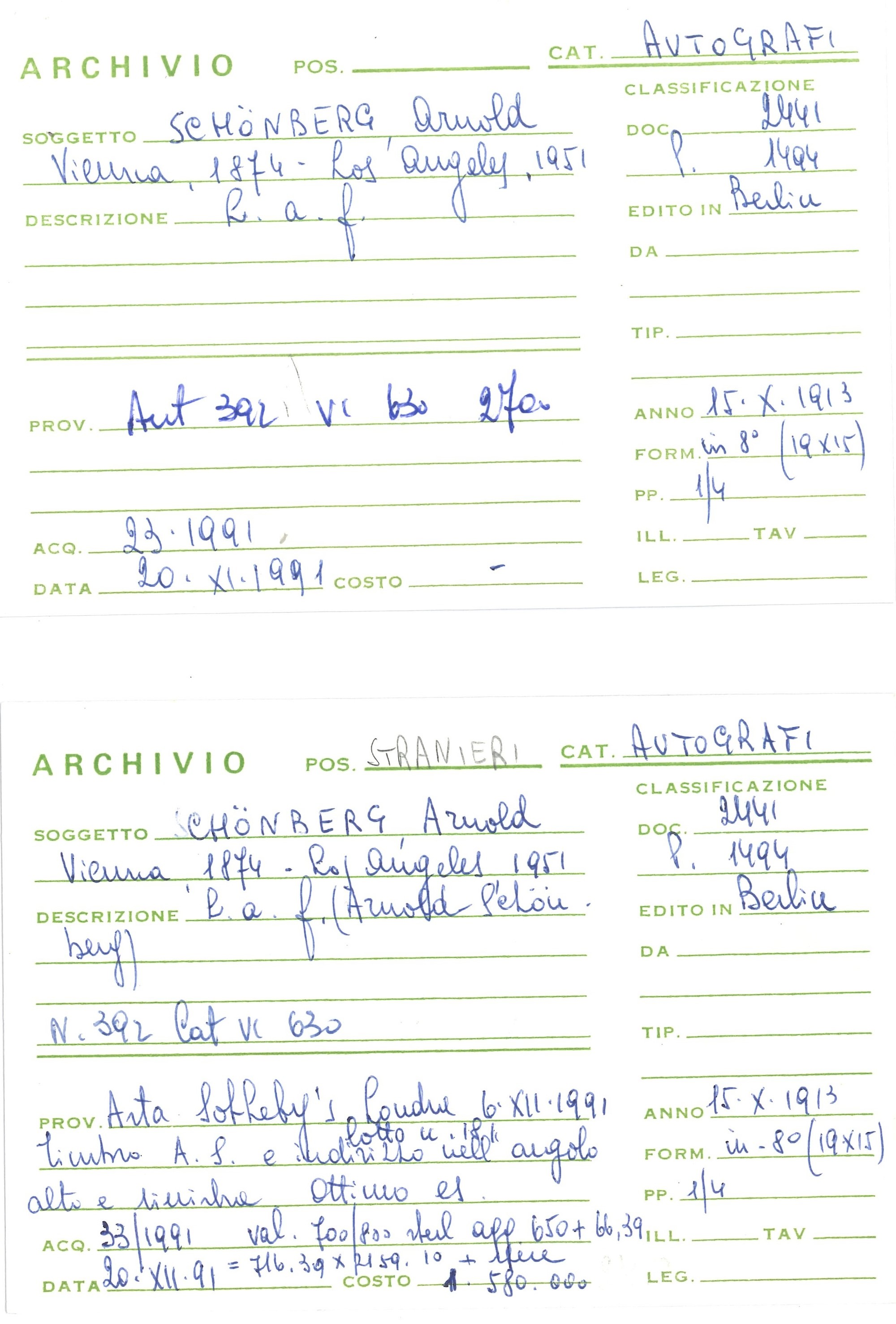 Schönberg Arnold (1874-1951) Lettera Autografa in Risposta a Invito per una Conferenza