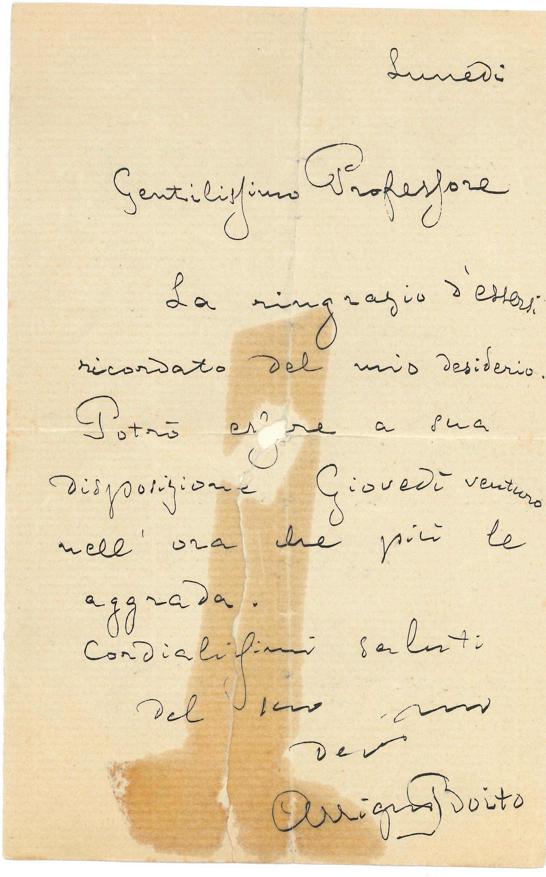 Boito Arrigo (1842-1918) Due Lettere Indirizzate a Edoardo Sonzogno e una a Non Meglio Identifica...