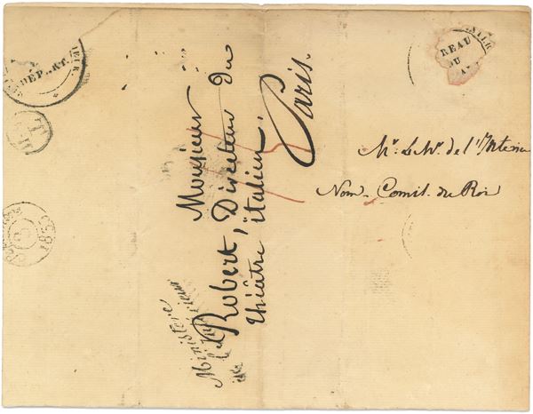 Thiers Louis Adolphe (1797-1877) Lettera autografa a Monsieur Robert, direttore del Teatro italiano