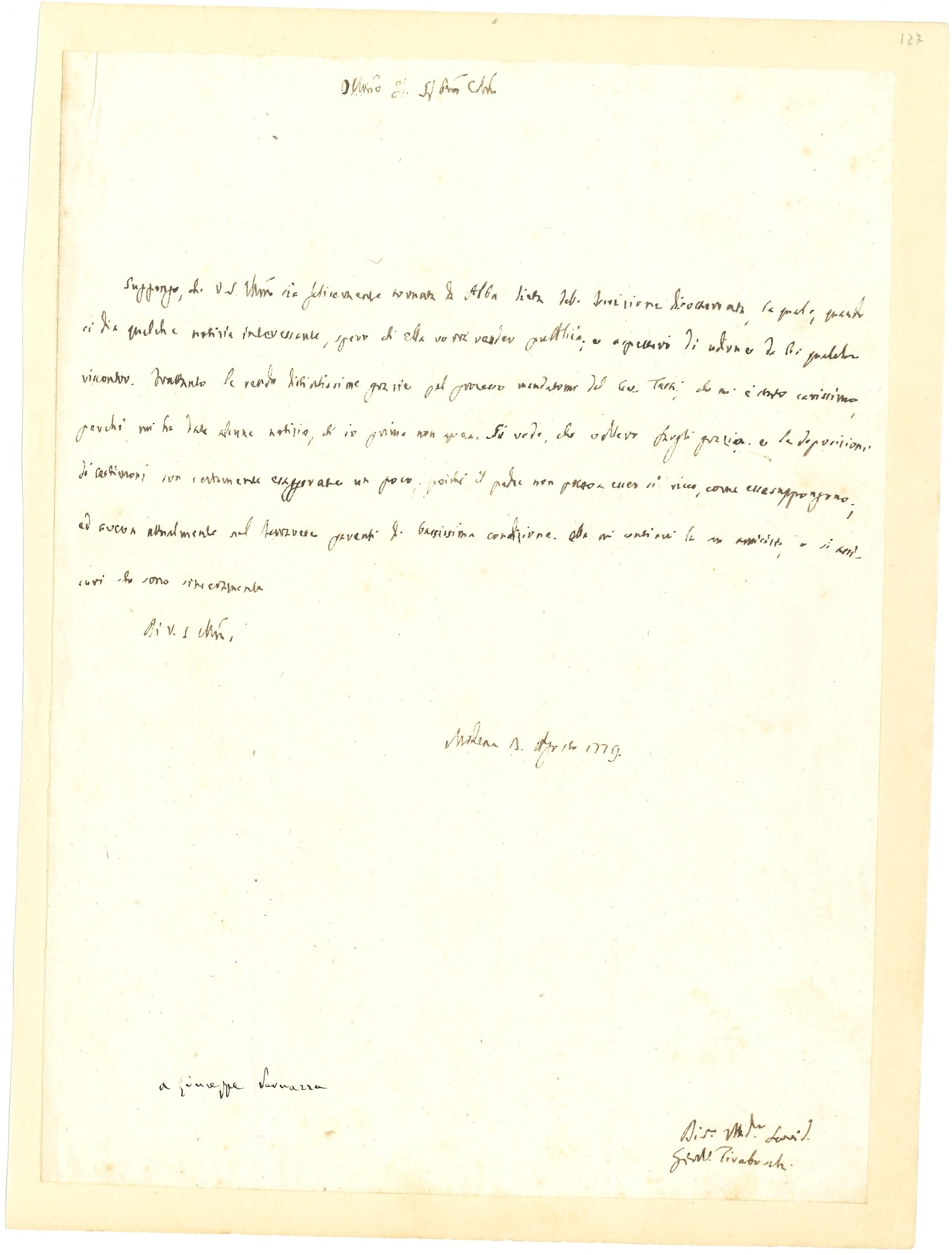 Tiraboschi Girolamo (1731-1794) Due Lettera Autografe, una a Destinatario Non Identificato e una ...