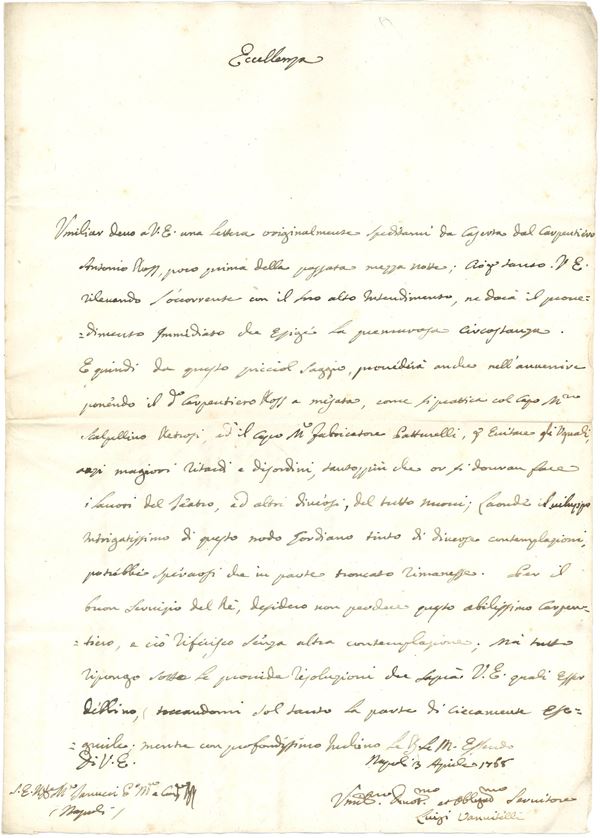 Van Wittel Luigi detto Vanvitelli (1700-1773) Lettera autografa al marchese Tanucci