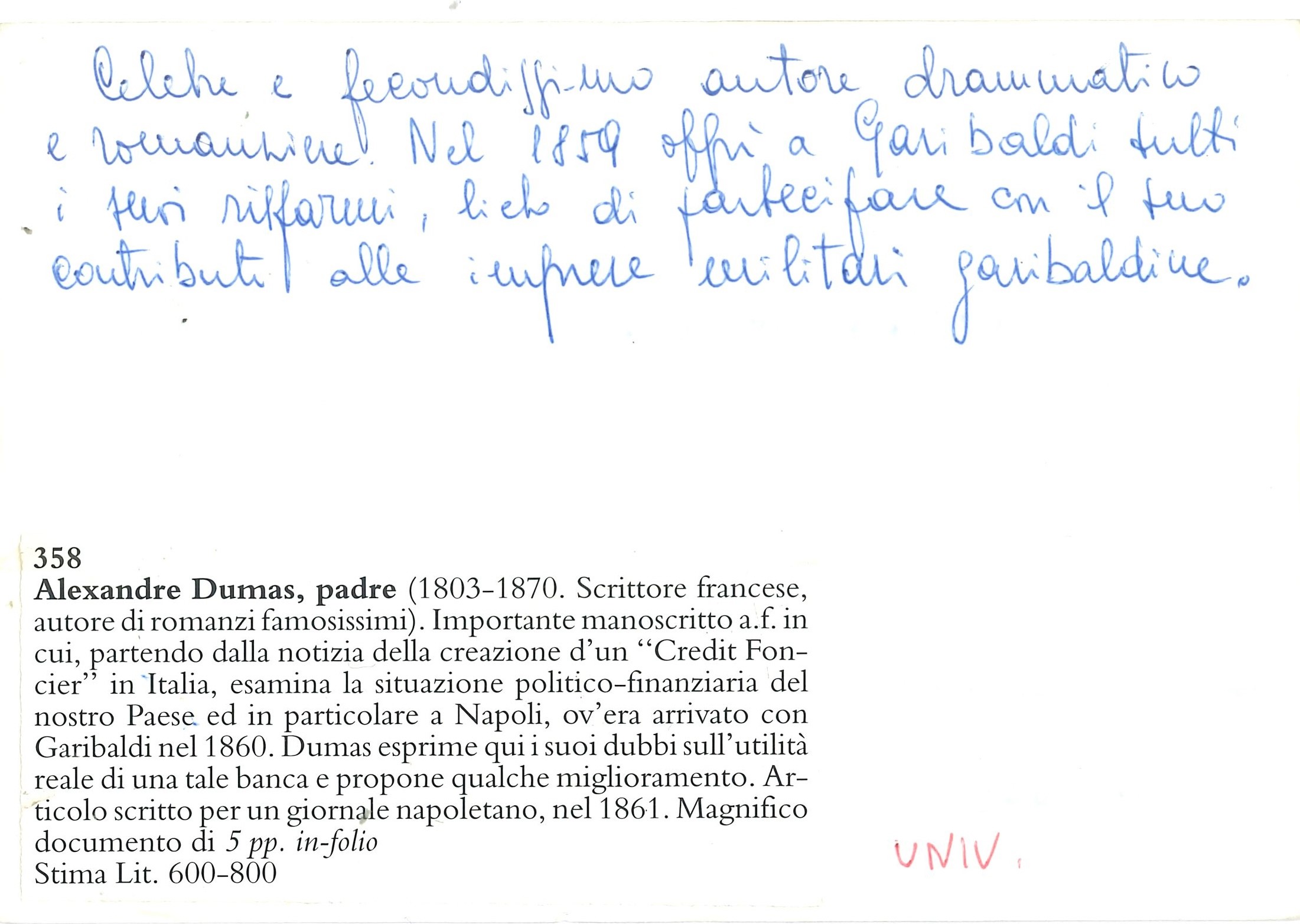 Dumas Alexandre Padre (1803-1870) le Credit Foncier En Italie