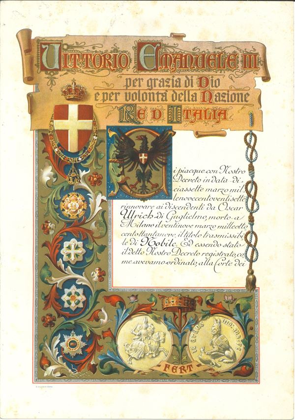 Patente nobiliare dei discendenti di Oscar Wrich di Guglielmo, datata 17/03/1927