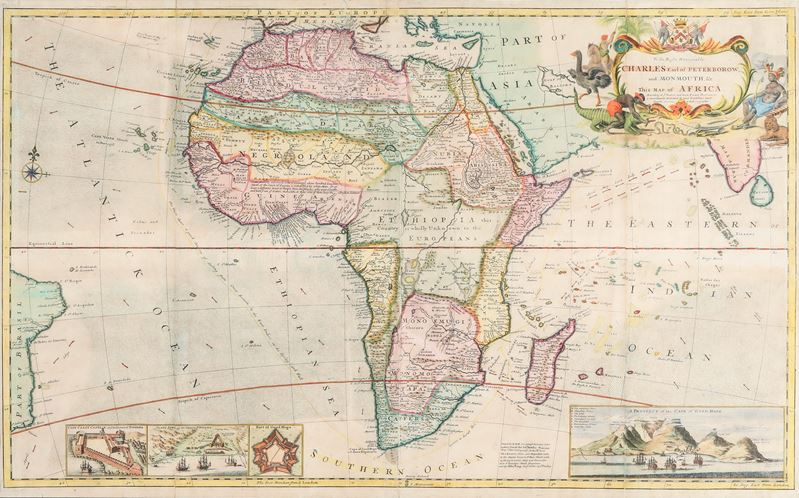 Hermann Moll (1654-1732). Africa. Carta geografica incisa con bella coloritura. Londra: J. & T. Bowles, 1720 circa   - Auction Six Centuries of Arts and Furnitures - III - Cambi Casa d'Aste