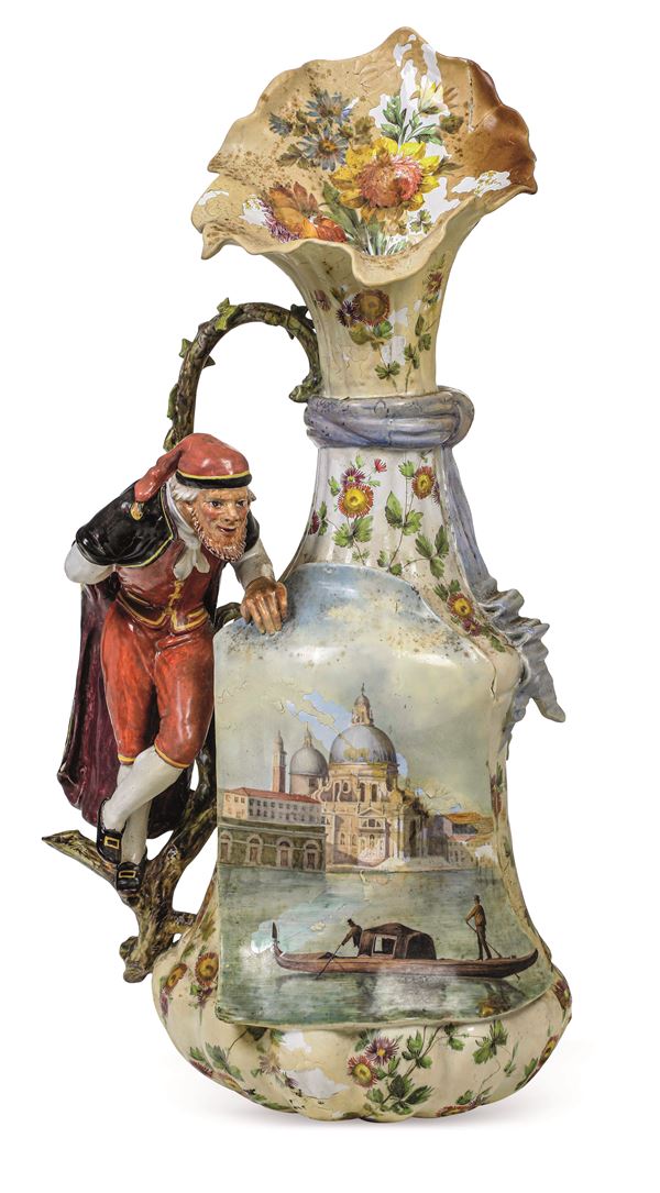 Grande vaso con veduta di Venezia e Pantalone Probabilmente Nove, fine del XIX - primi del XX secolo