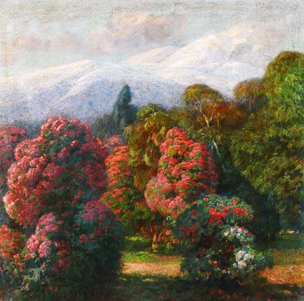 Paesaggio con alberi fioriti