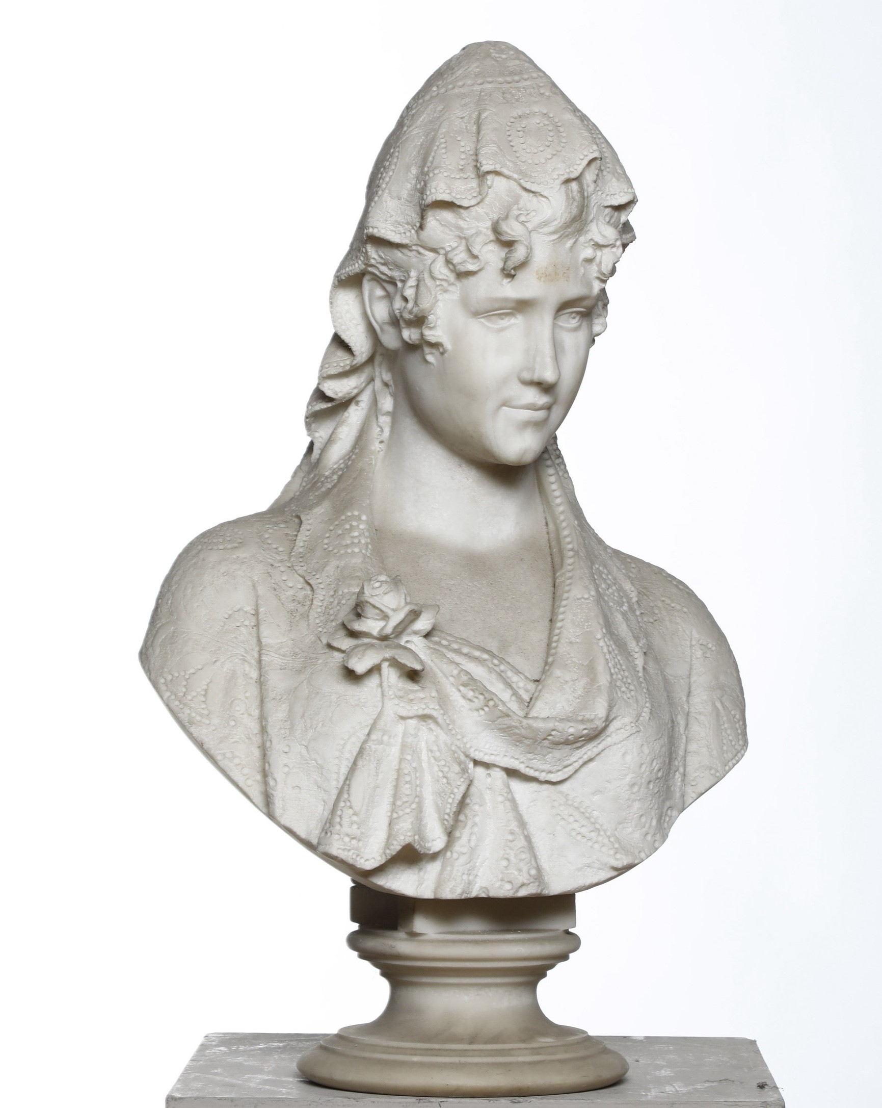 Cesare Lapini - Busto Femminile con Velo di Pizzo