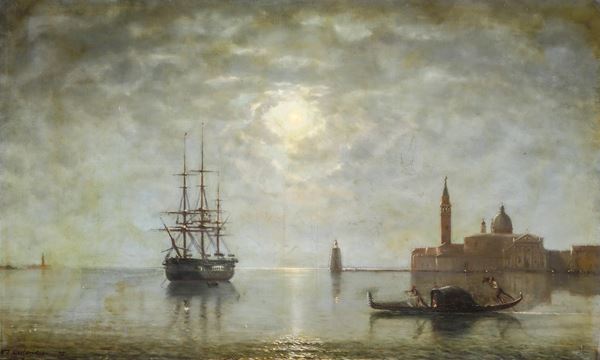 E.A Deslandes (XIX-XX secolo) Veduta di S. Giorgio Maggiore al chiaro di luna
