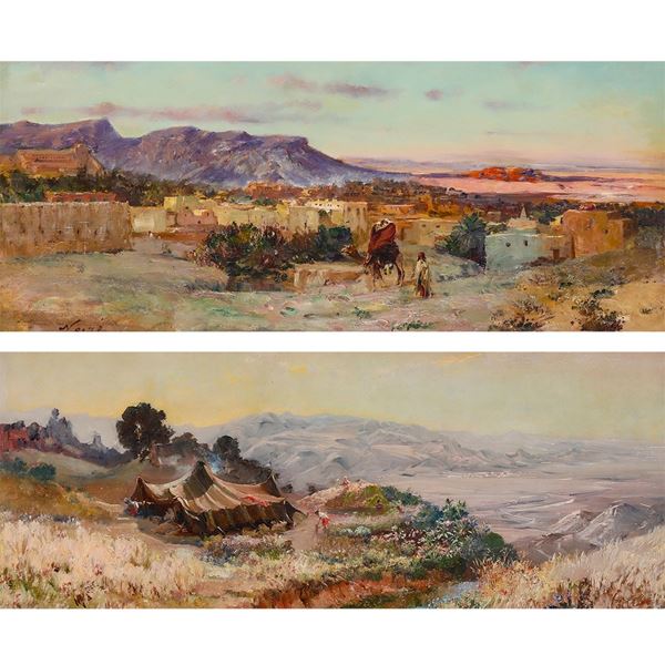 Coppia di piccole vedute arabe