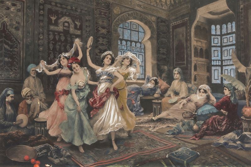 Anonimo del XIX secolo Danzatrici orientali  - acquerello - Auction 19th-20th Century Paintings and Sculptures - II - Cambi Casa d'Aste