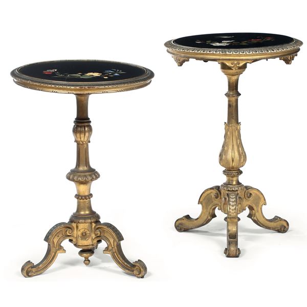 Due gueridons in legno dorato. Firenze fine XIX secolo