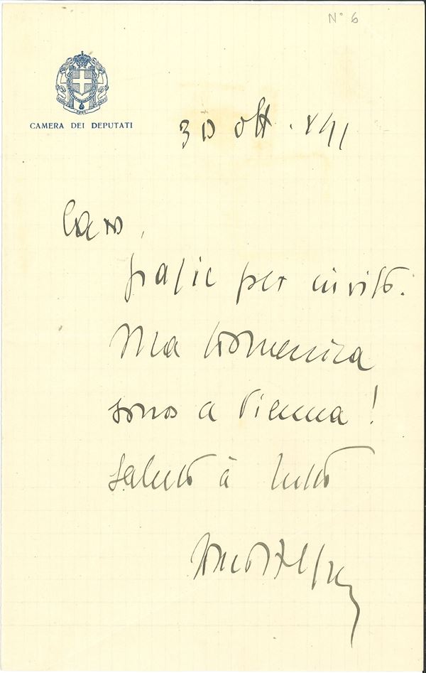 Grande raccolta di oltre trentacinque autografi, lettere, cartoline e biglietti di personaggi politici, intellettuali e artisti del ‘900.