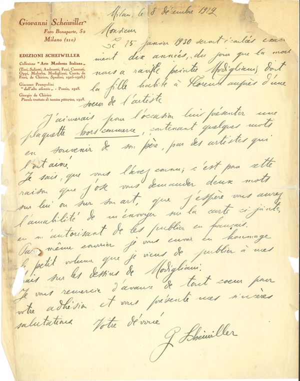 Raccolta di oltre venti autografi, lettere e biglietti di artisti, architetti e personalità del mondo dell’arte e della cultura