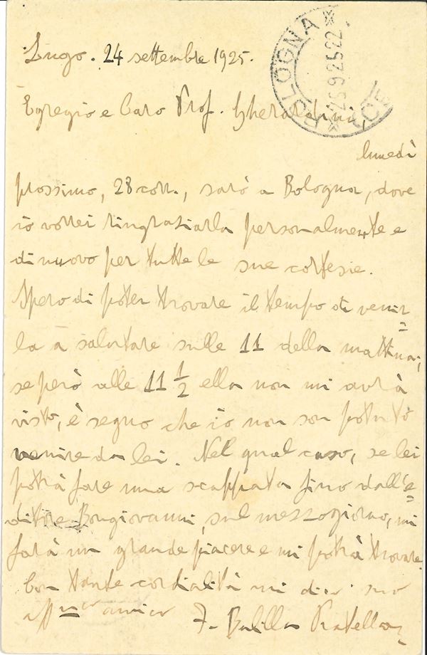Grande raccolta di oltre venticinque autografi, lettere e biglietti di musicisti, compositori, cantati lirici e direttori d’orchestra.