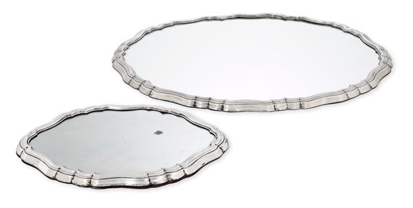 Due presentoire. Argenteria italiana del XX secolo, bollo con fascio littorio in uso dal 1935 al 1945, argentiere Castaudi & Gautero, Vercelli