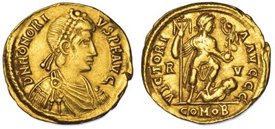 Onorio, 393-423. Solido, Anni 402-406. Ravenna.