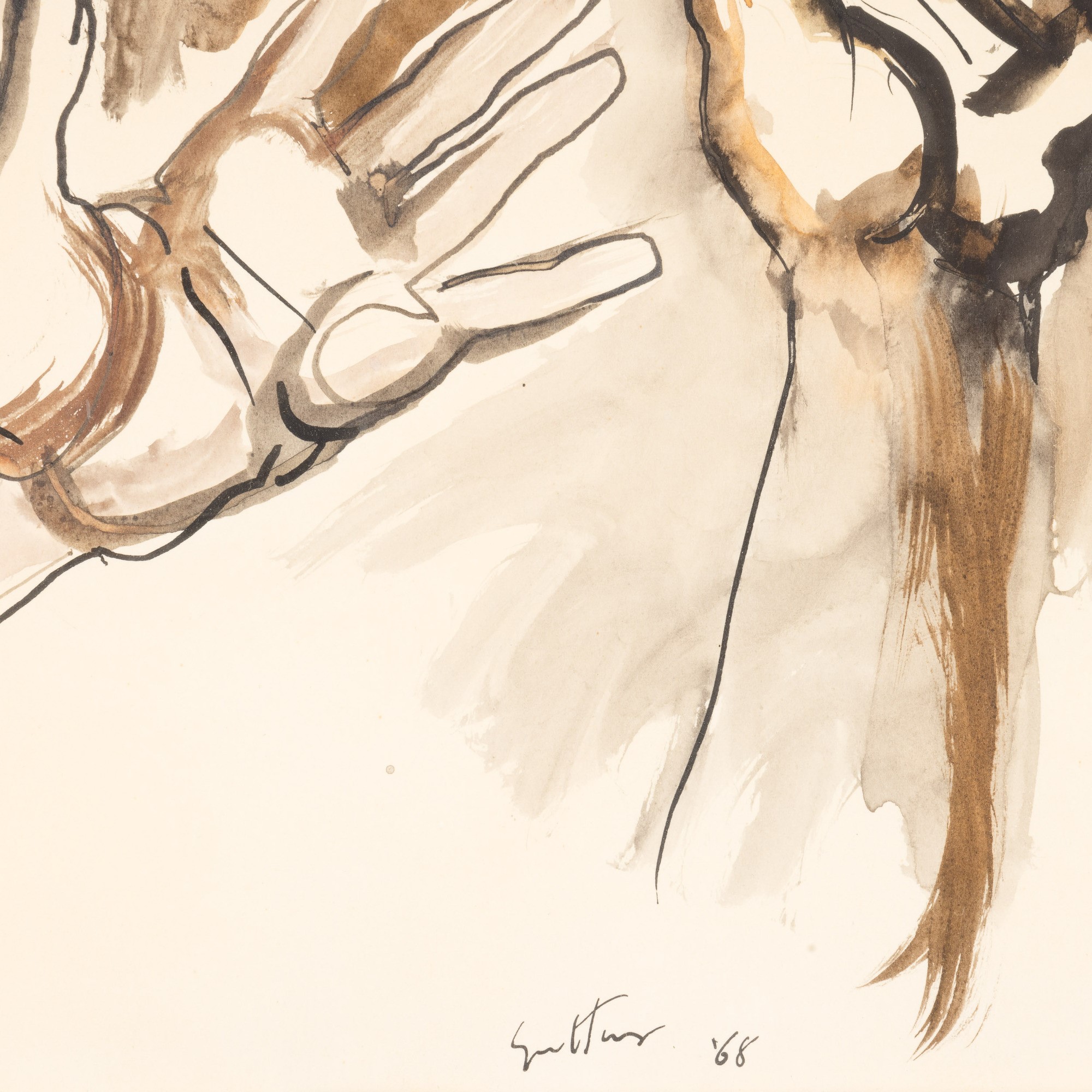 Renato Guttuso - Mani - tecnica mista e china su carta