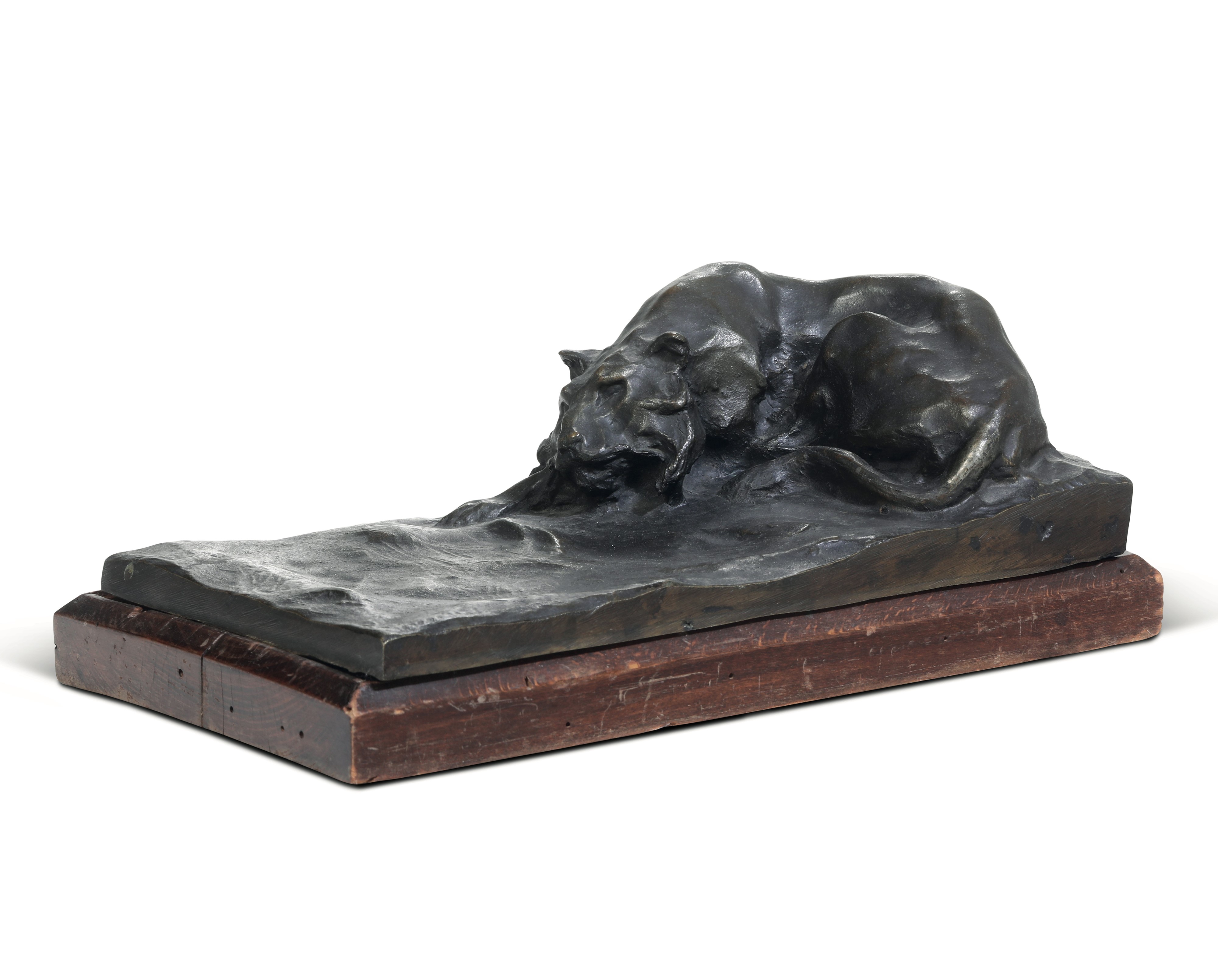 Robert Greter - Leonessa, bronzo fuso e patinato con base in legno