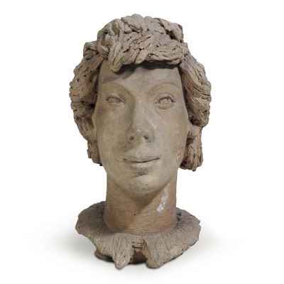 Plasticatore italiano del XX secolo, Ragazza con berretto, terracotta modellata
