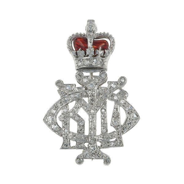 Diamond, enamel, platinum and gold Regimental brooch