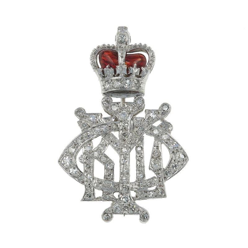 Diamond, enamel, platinum and gold Regimental brooch  - Auction Fine Jewellery - Cambi Casa d'Aste
