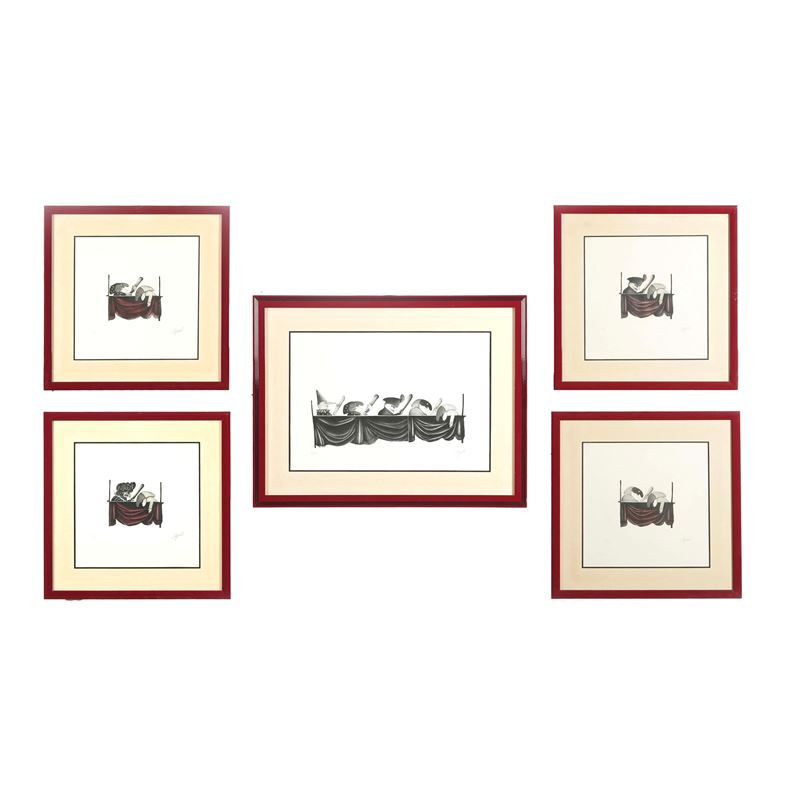 Cinque litografie umoristiche con Pulcinella  - Auction Antiques - Cambi Casa d'Aste