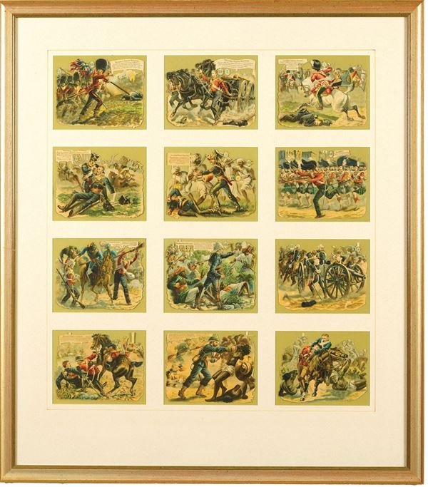 Cornice in legno contenente 12 riproduzioni Battaglie