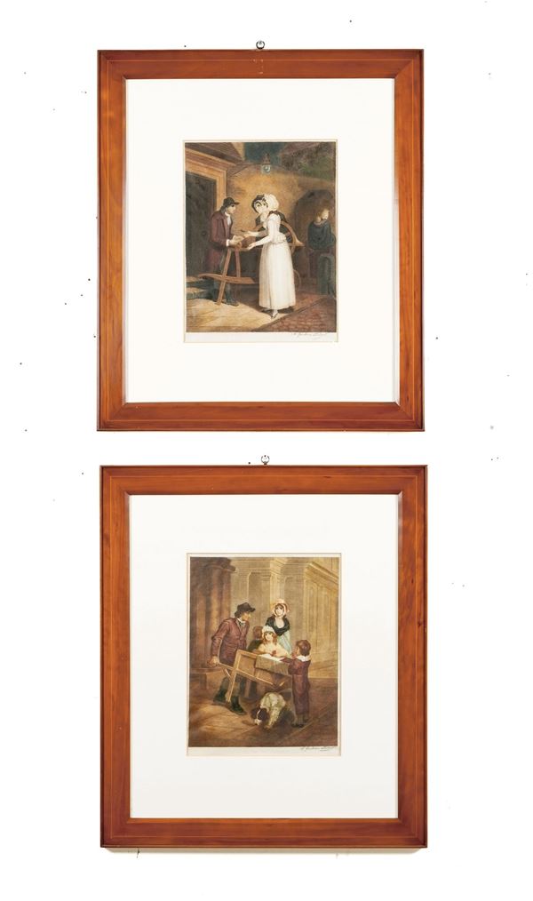 Coppia di stampe in cornice “ personaggi “