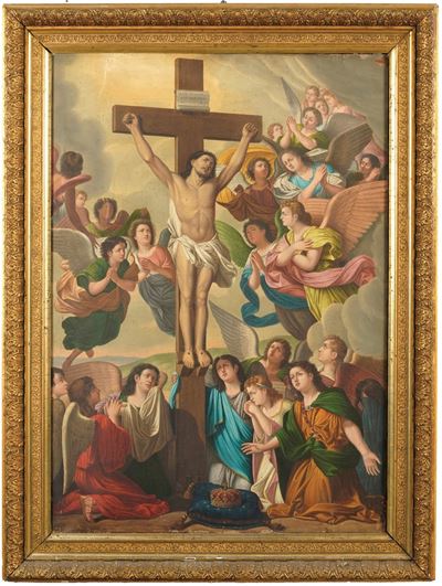 Pittore del XIX Secolo Cristo Crocifisso Vegliato dagli Angeli