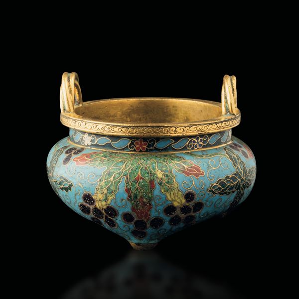 Incensiere in bronzo dorato a smalti cloisonné, Cina, Dinastia Qing, epoca Qianlong (1736-1796)