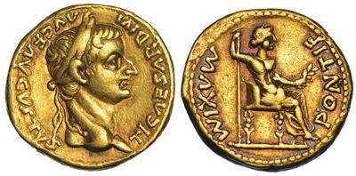 Tiberio, 14-37. Aureo, Anni 14-17. Lugdunum.