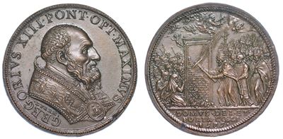 Stato Pontificio. Gregorio XIII, 1572-1585. Medaglia in Bronzo 1575/a. Jub. Riconio.