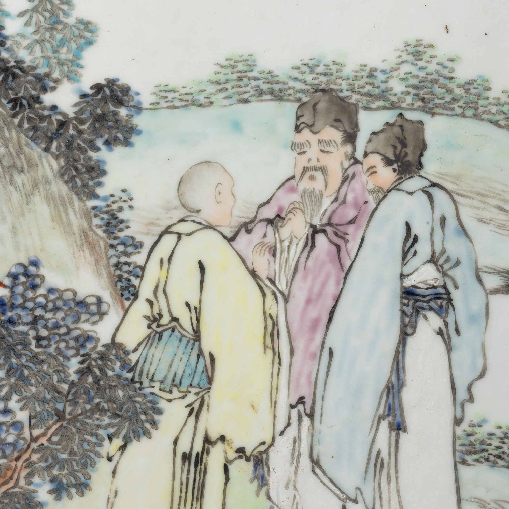 Placca in Porcellana Qian Jiang Raffigurante Scena di Vita Comune con Paesaggio, nello Stile di W...