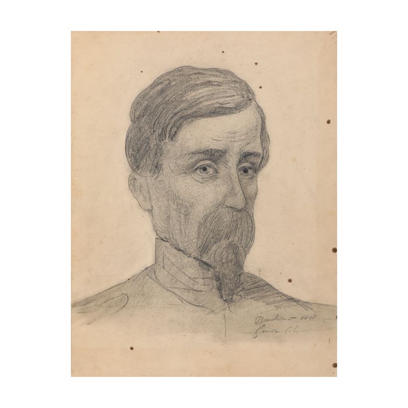 Carlo Francesco Barabino : Ritratto del generale Stefano Canzio  - matita nera su carta applicata su lamina - Asta Dipinti del XIX-XX Secolo - Cambi Casa d'Aste