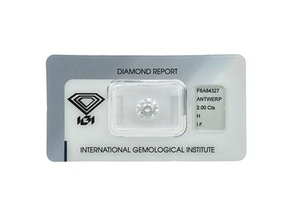 IGI Antwerp, Diamante taglio brillante di 2,00 ct (colore H), caratteristiche interne IF
