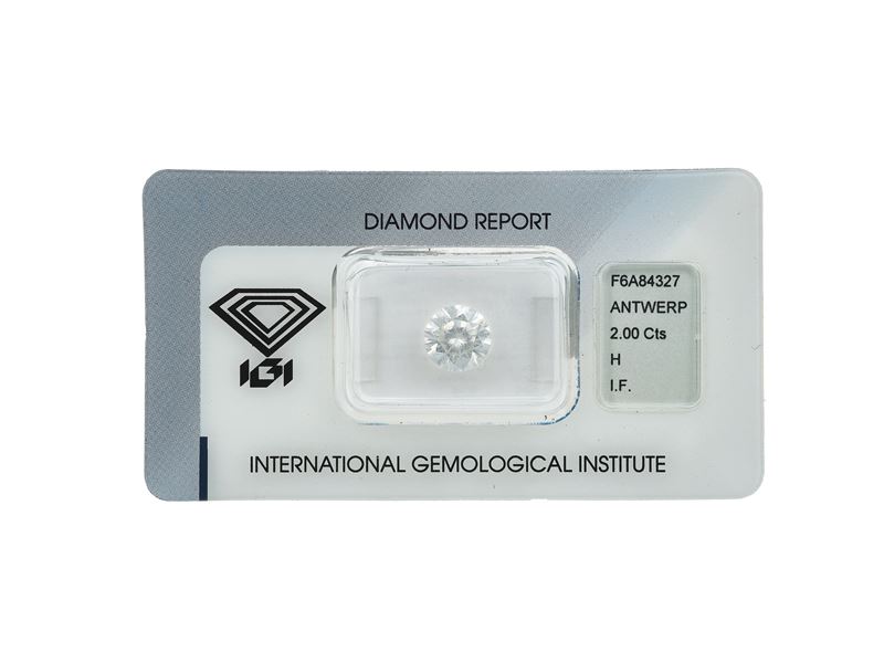 Brilliant-cut diamond weighing 2.00 carats, color H, clarity IF, fluorescence none. Gemmological Report IGI Antwerp n. F6A84327  - Auction Fine Jewels - Cambi Casa d'Aste