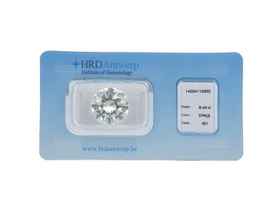 Diamante, taglio brillante, ct 8.64 (HRD Antwerp) - colore J, VS1