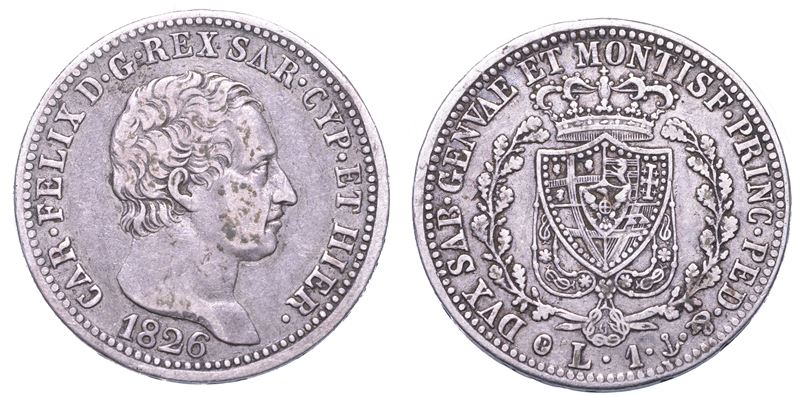 REGNO DI SARDEGNA. CARLO FELICE DI SAVOIA, 1821-1831. Lira 1826. Genova.  - Auction Numismatics - Cambi Casa d'Aste