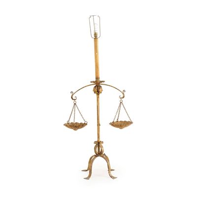 Lampada da Terra in Metallo Dorato a Foggia di Bilancia
