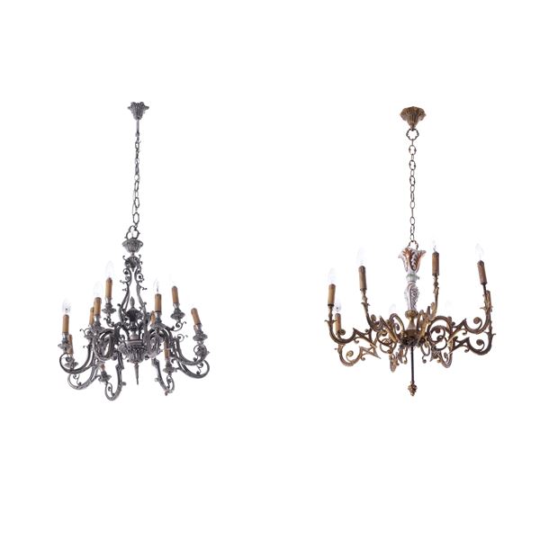 Lampadario a 12 luci in metallo e lampadario dorato a 8 luci