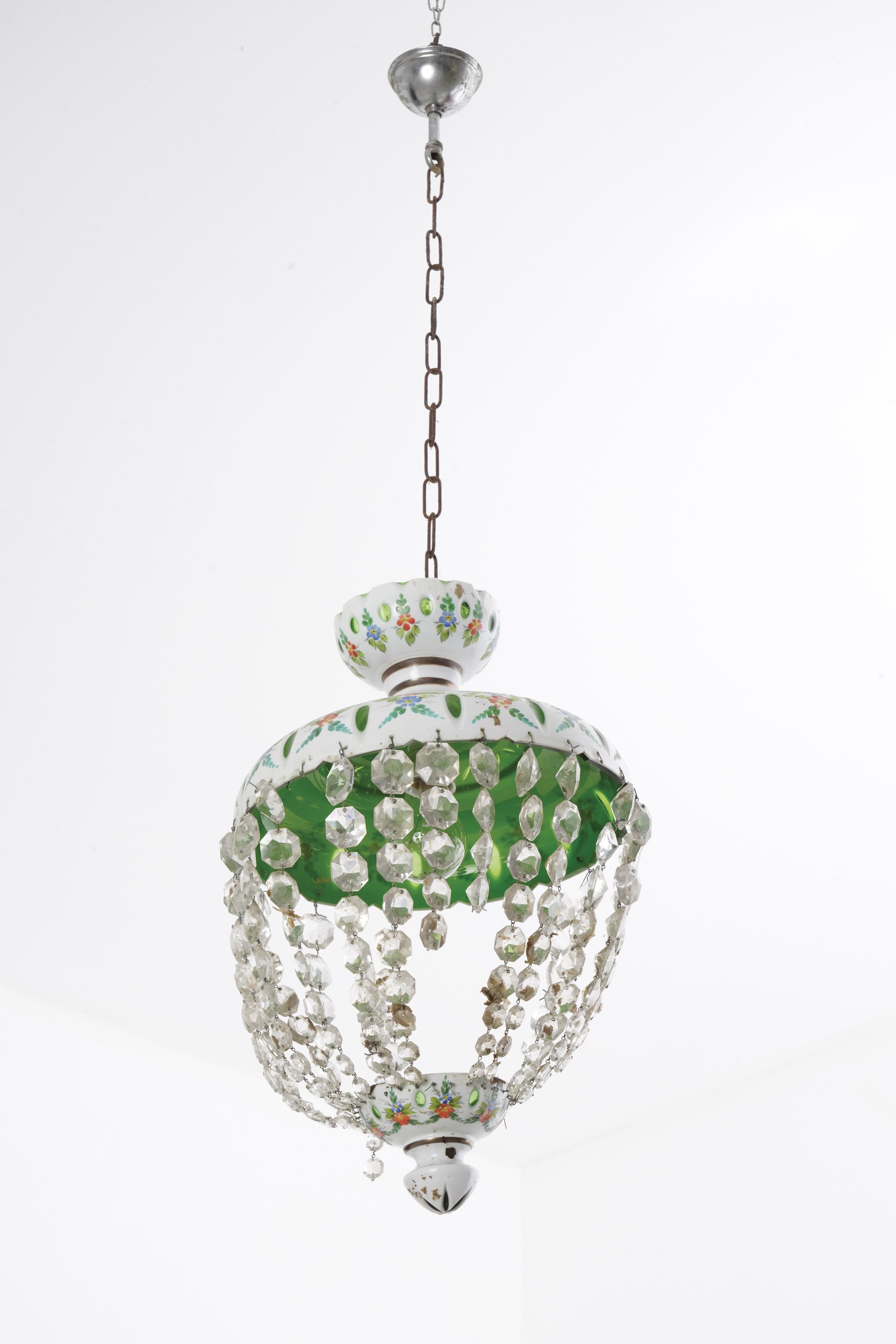 Coppia di Lampadari con Diffusori in Vetro Lattimo e Colorato