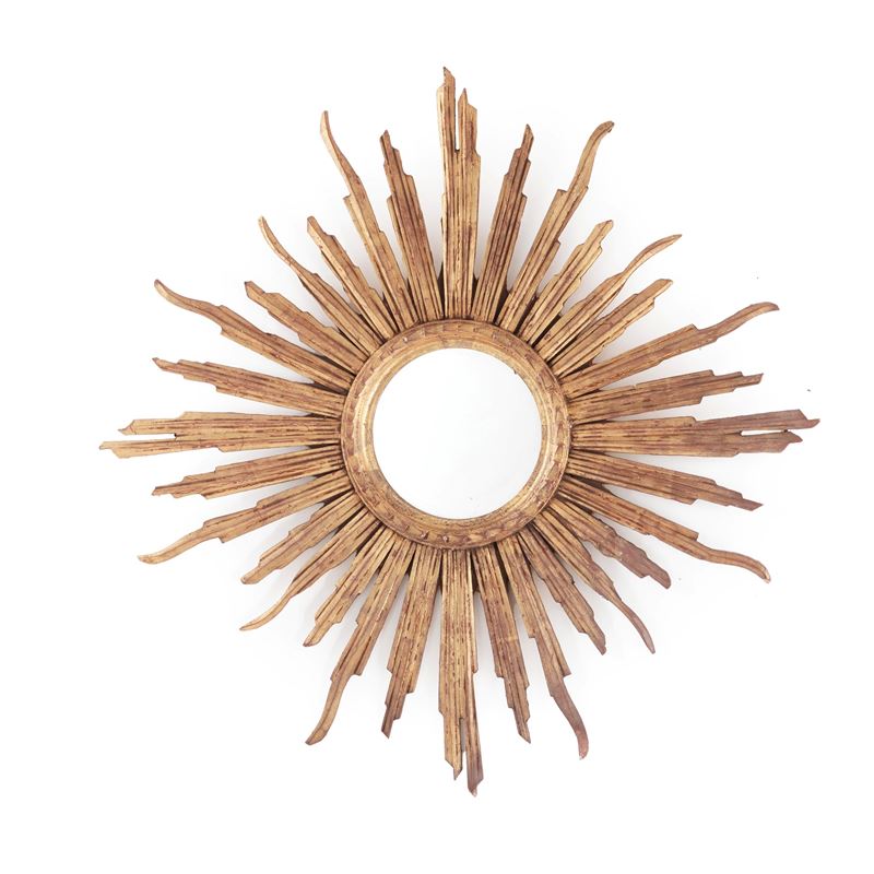 Specchiera circolare in legno intagliato e dorato a raggiera  - Asta Antiquariato - Cambi Casa d'Aste