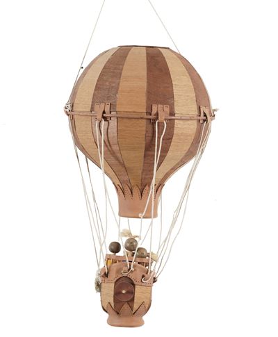 Modello di Mongolfiera in Legno e Cuoio, XX Secolo