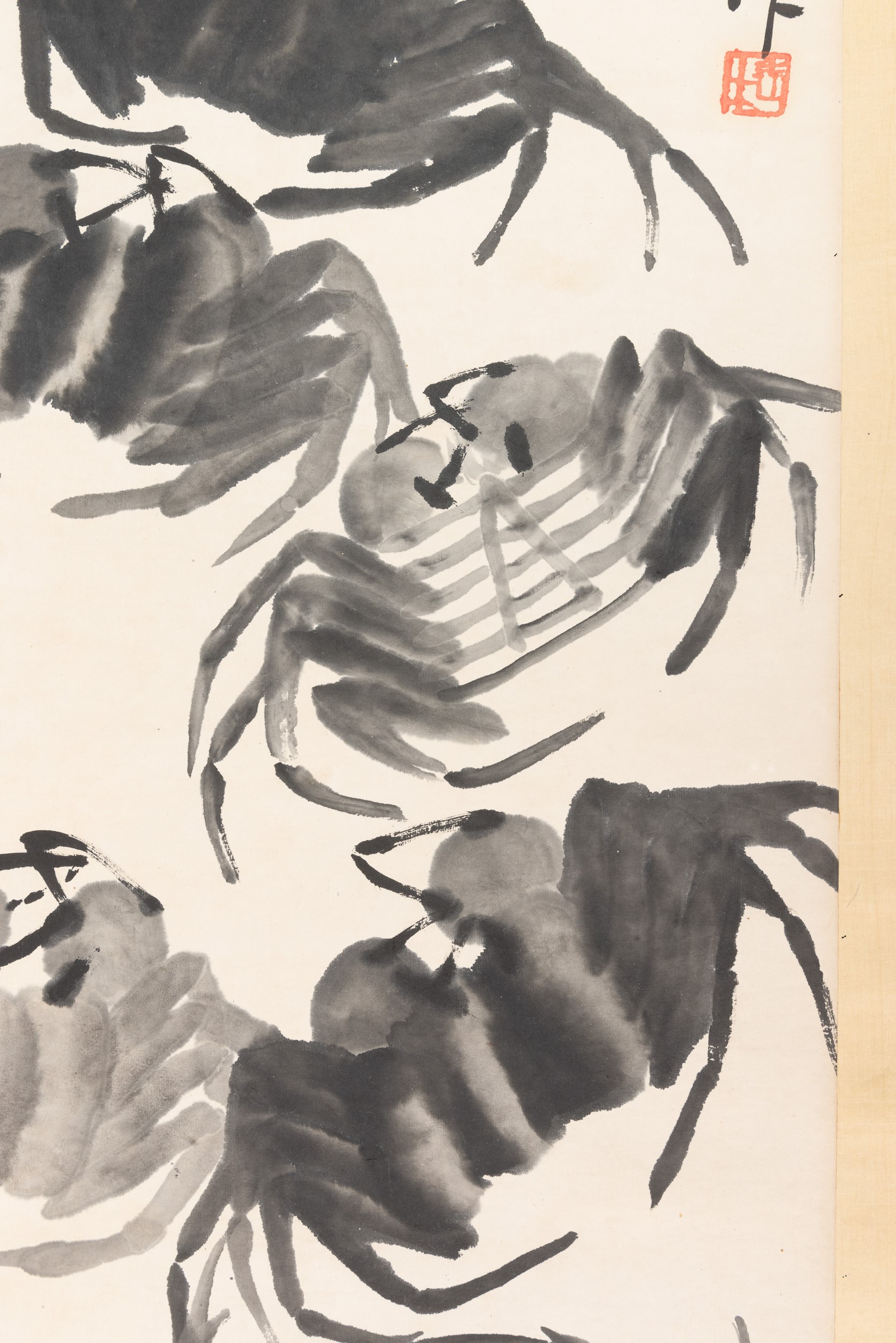 Scroll su Carta Titolato "granchi", Qi Baishi, Inchiostro su Carta, con Iscrizioni, Cina, XX Seco...
