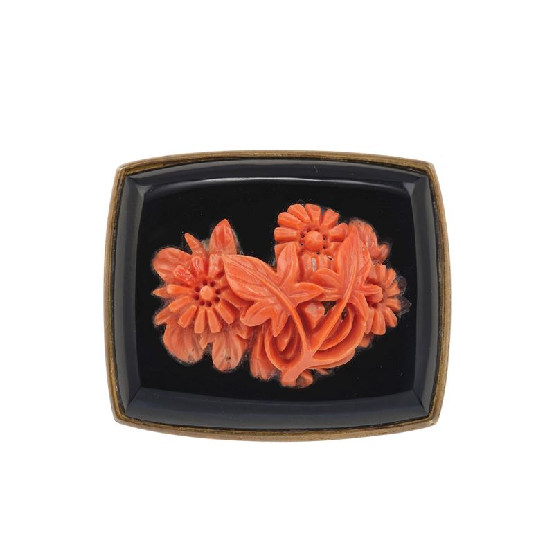 Onyx and coral belt buckle  - Auction Jewels - Cambi Casa d'Aste