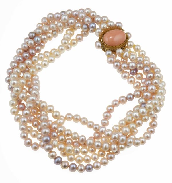 Cultured pearl and coral necklace