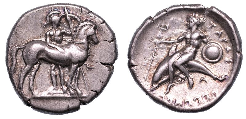 CALABRIA - TARANTO. Nomos, anni 344-340 a.C.  - Auction Numismatics - Cambi Casa d'Aste