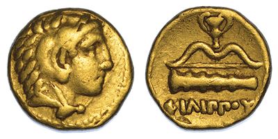 Regno di Macedonia. Filippo II, 359-336 a.C. Quarto di Statere D'oro. Mende.